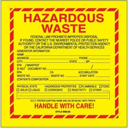 BSC PREFERRED 6 x 6'' - ''Hazardous Waste - California'' Labels, 500PK S-17655